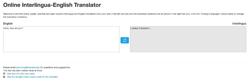 Online Interlingua-English translator screenshot